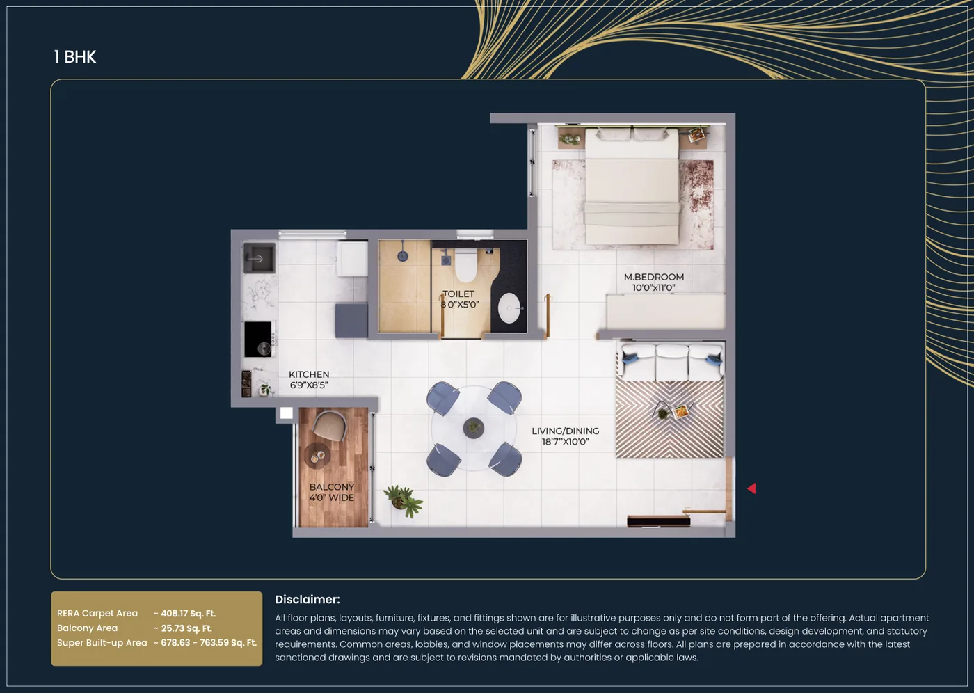 Northern Lights 1 BHK unit floor plan