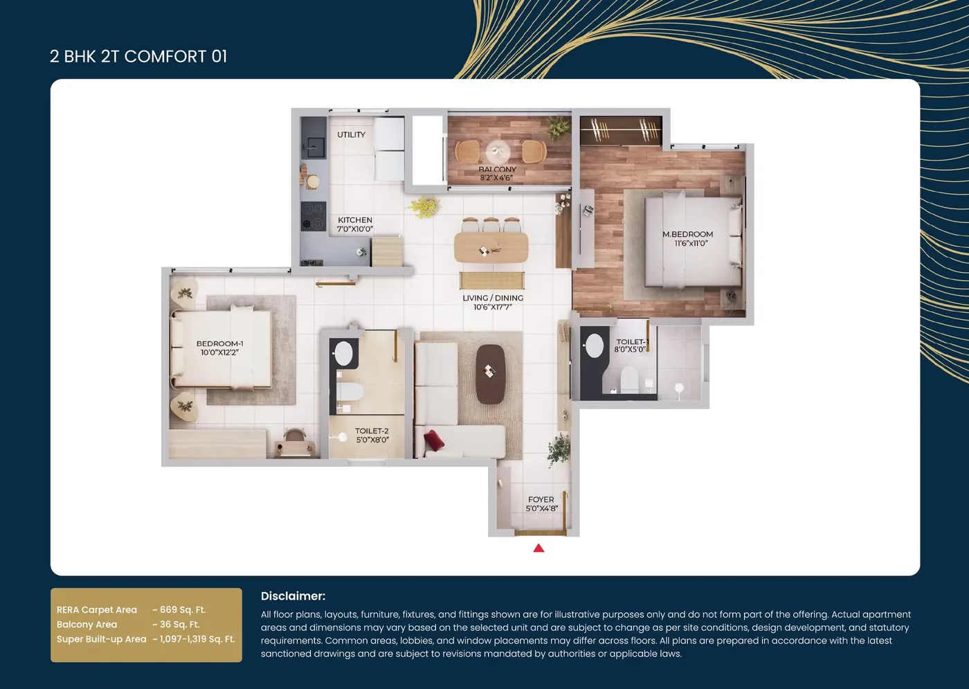 Northern Lights 2 BHK 2T Comfort floor plan