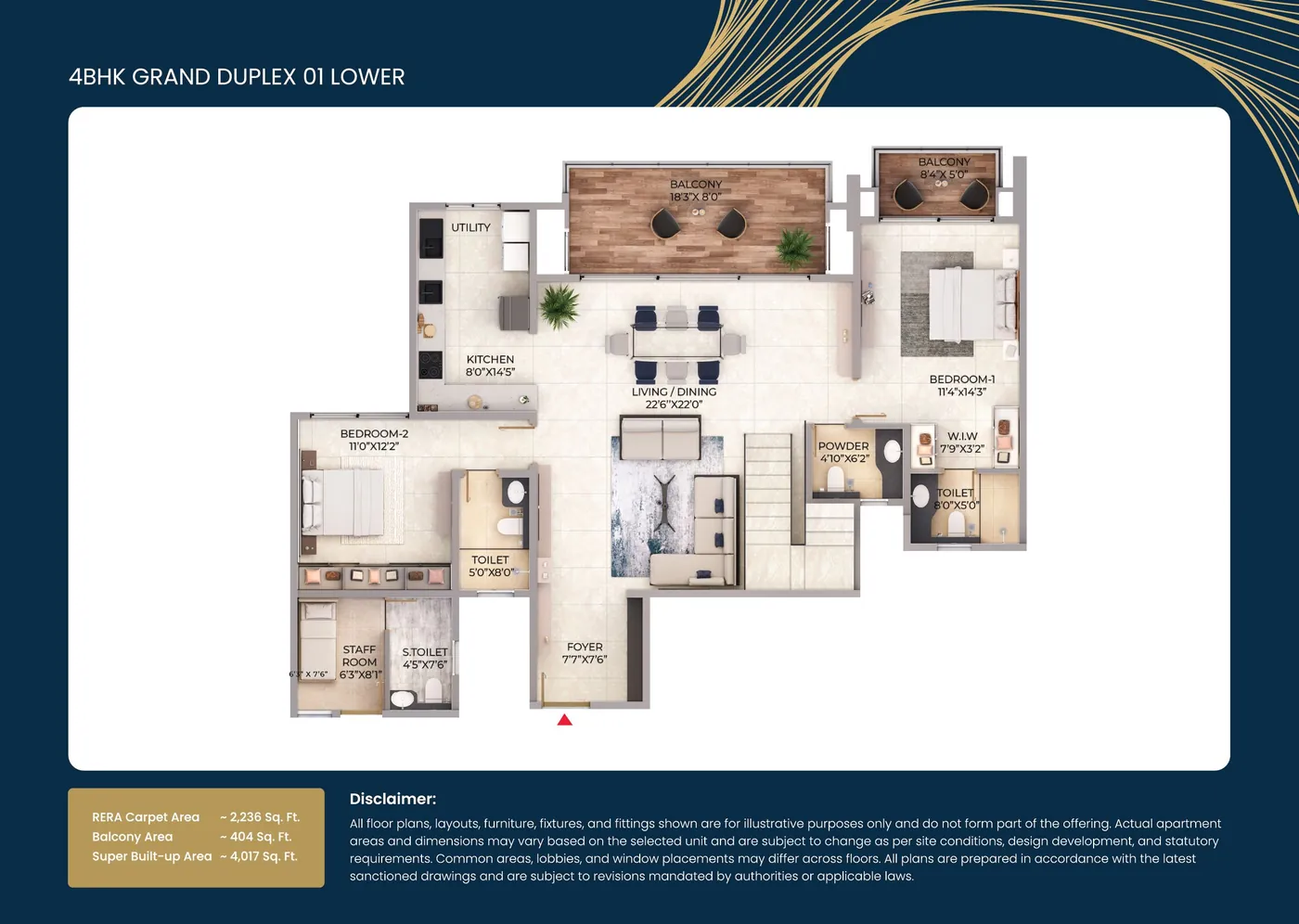 Northern Lights 4 BHK Grand Duplex lower level floor plan